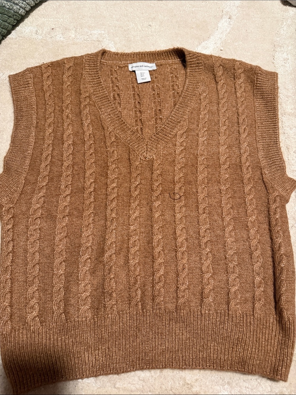 cupcakes & cashmere Cable Knit V-Neck Sweater Vest - Camel
